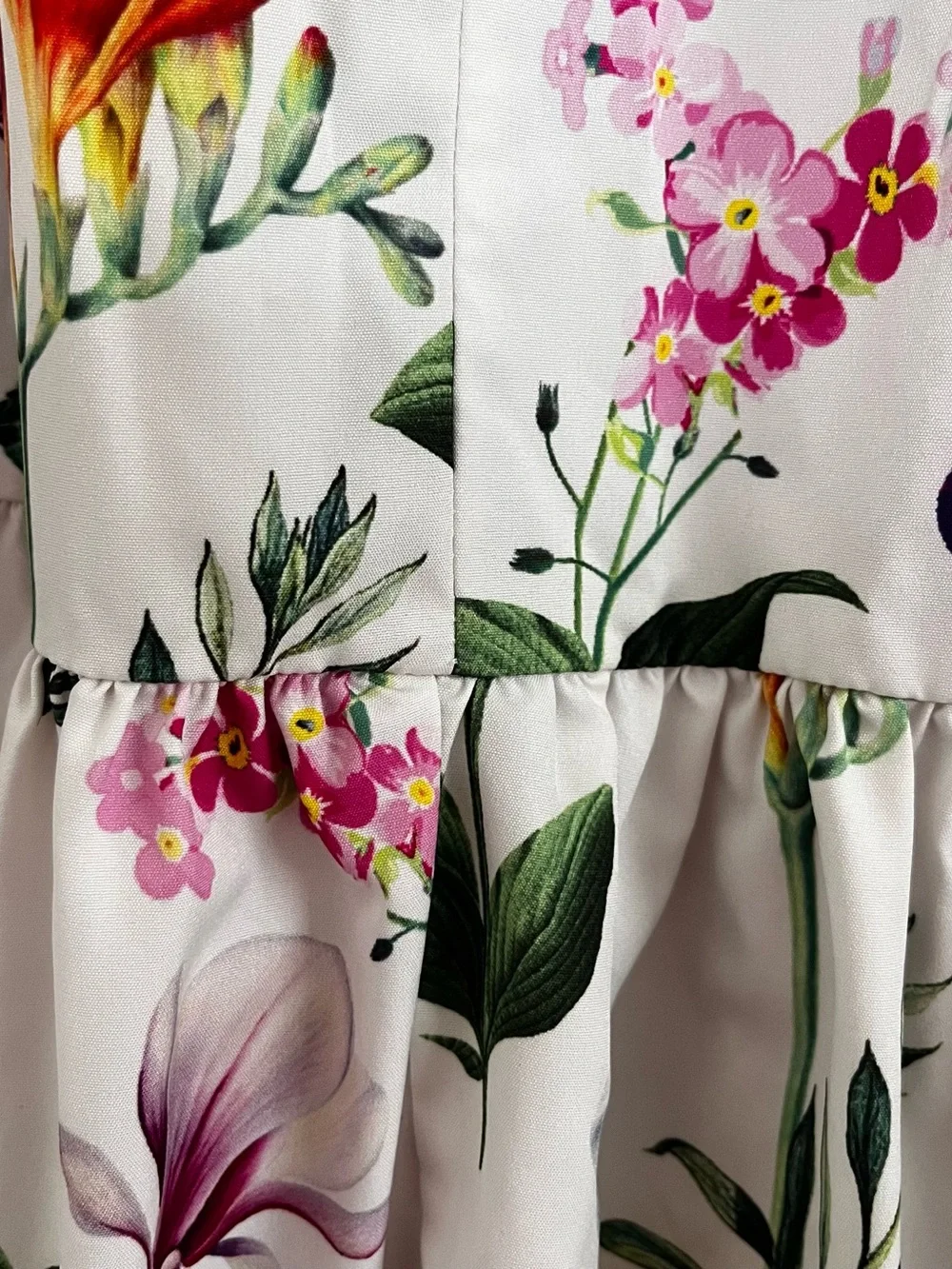 Unique Vintage White Floral Tiered Midi Skirt - Picture 7 of 8